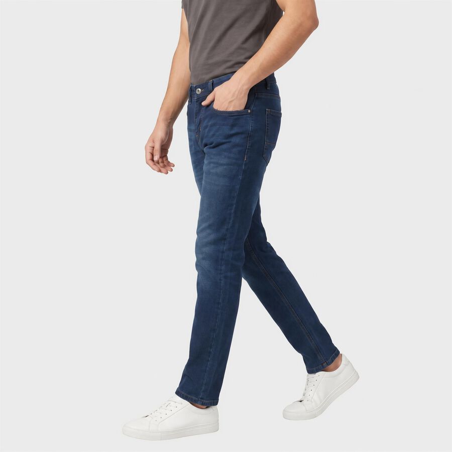 Men's Navy Blue Slim Fit Washed Jeans, Dark Blue, large