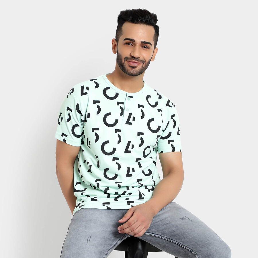 Printed Henley T-Shirt, Light Green, large image number null