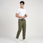 Men's Olive Green Slim Fit Drawstring Chino Trousers, Olive, small