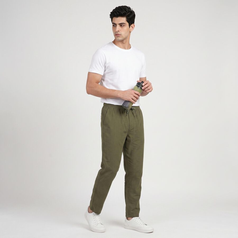 Men's Olive Green Slim Fit Drawstring Chino Trousers, Olive, large