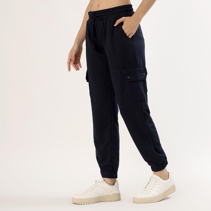 Women's Deep Navy Blue Relaxed Fit Cargo Track Pants, नेवी ब्लू, large image number null