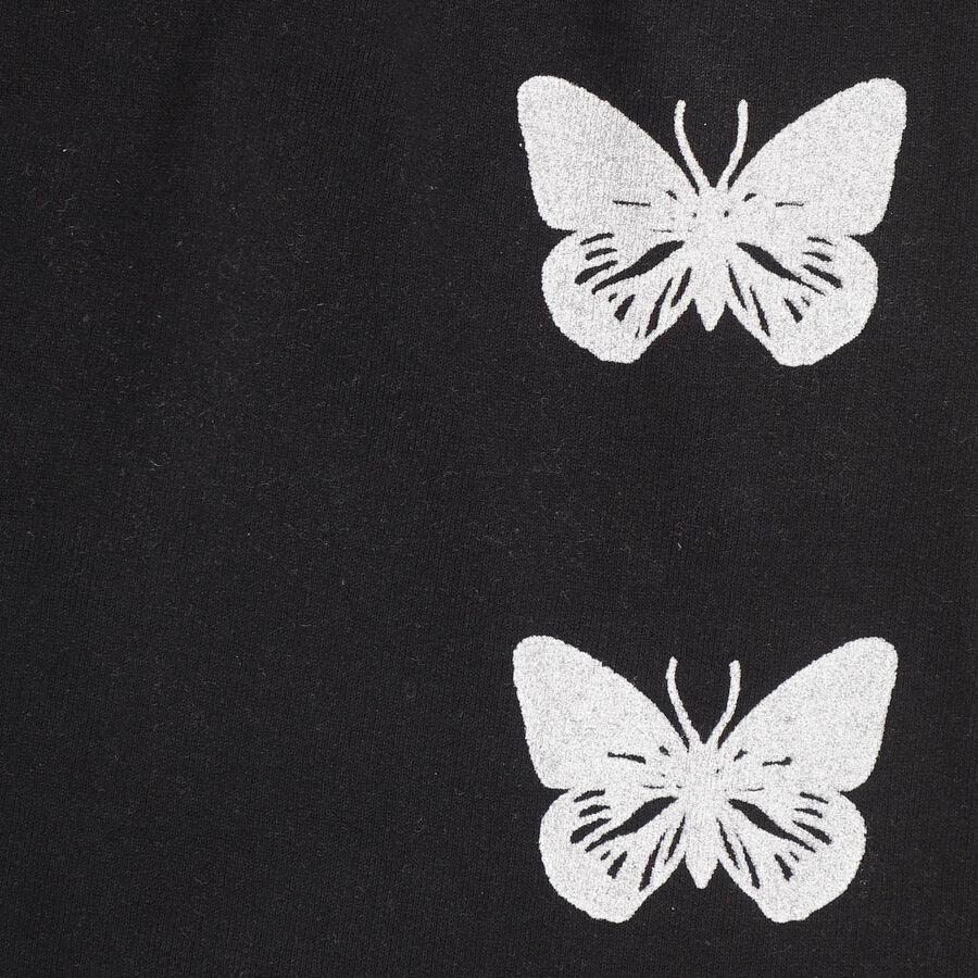 Boys' Jet Black Cotton Blend Butterfly Print Jogger Pyjama, Black, large image number null