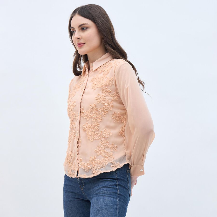 Women's Soft Peach Full Sleeve Classic Collar Romantic Shirt, Peach, large