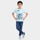 Boys Light Blue Cotton Blend Round Neck Regular Boys T-Shirt, हल्का नीला, small