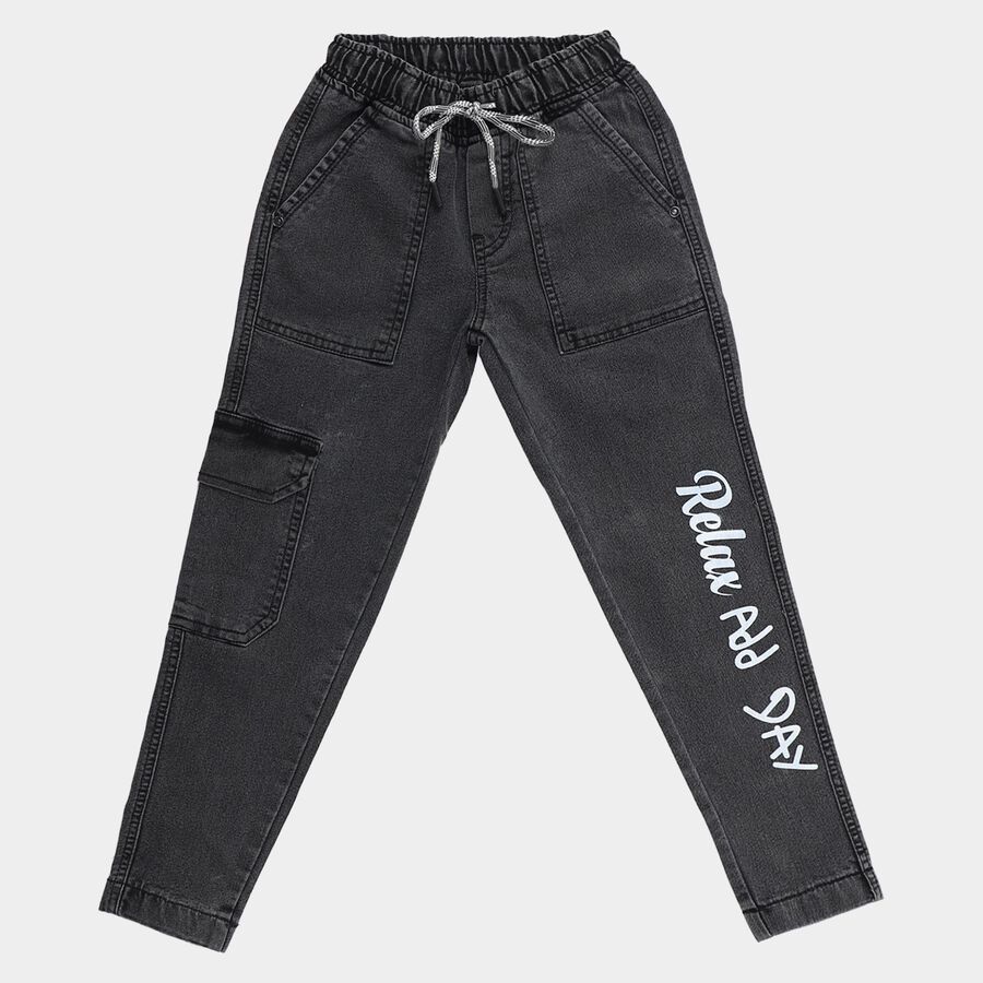 Boys' Dark Grey Regular Fit Stretchable Jeans, Dark Grey, large