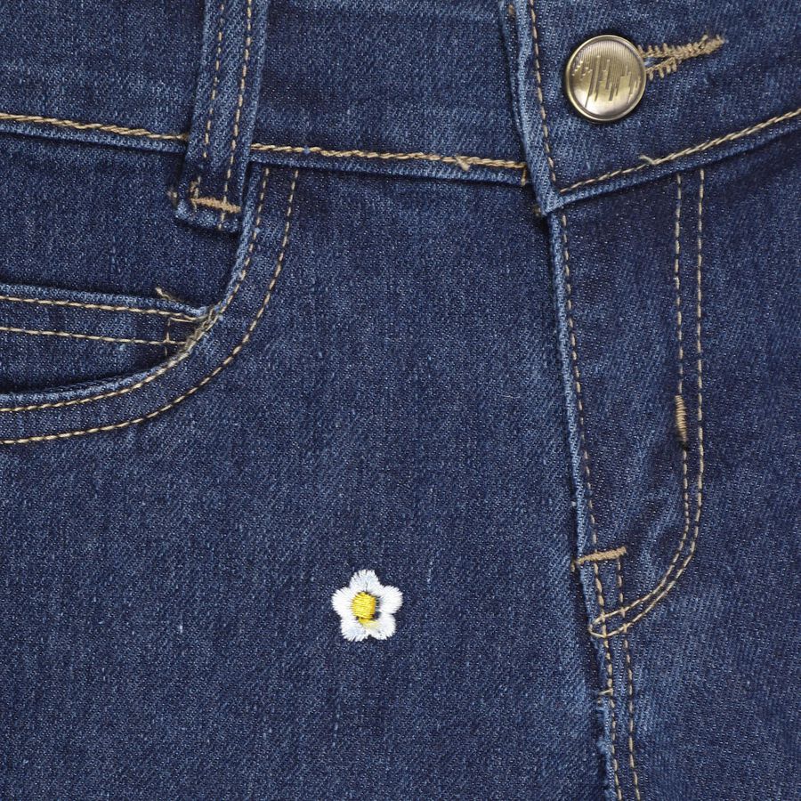 Girls' Dark Denim Buttoned Shorts, गहरा नीला, large image number null