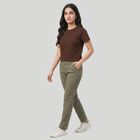 Women's Brown Cotton Blend Round Neck Regular Top, भूरा, small