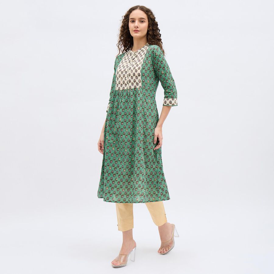 Women's Light Gray Cotton Round Neck Printed Kurta, हल्का ग्रे, large image number null