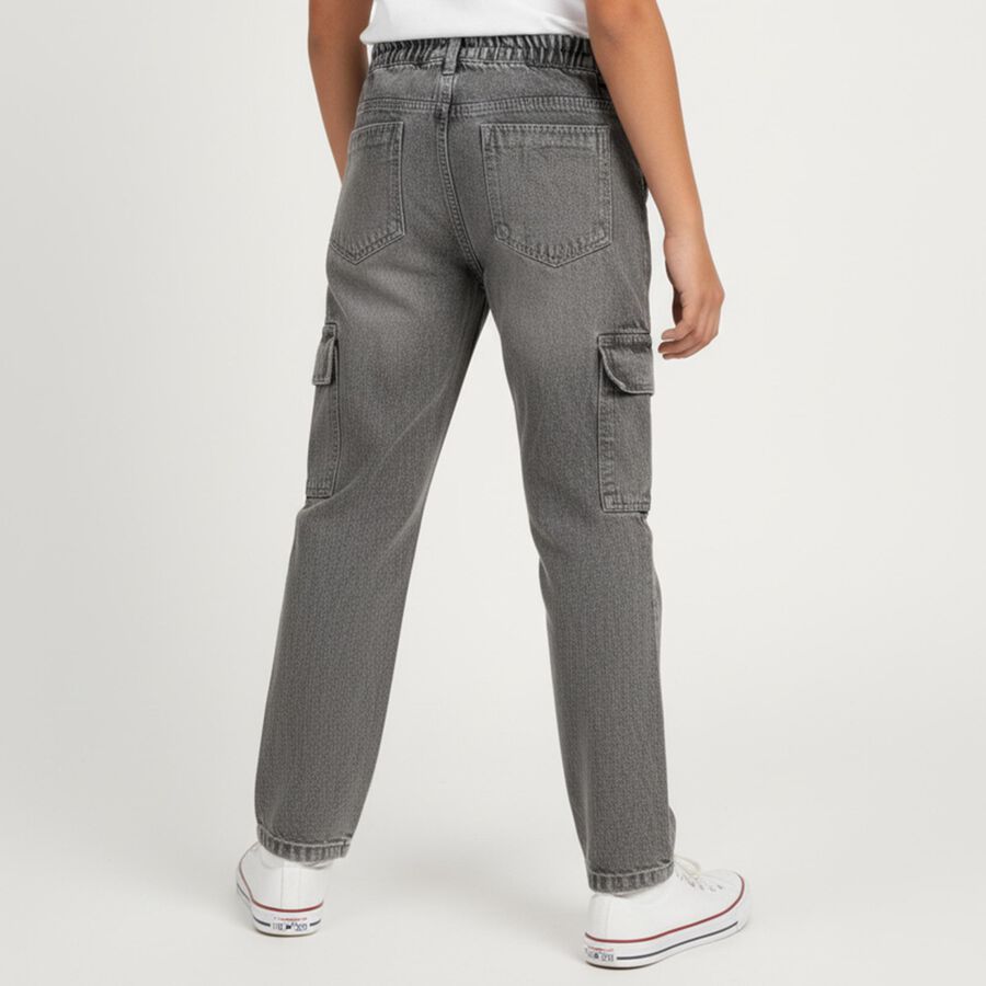 Boys' Washed Grey Relaxed Fit Cargo Jeans, हल्का ग्रे, large image number null