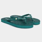 Women's Green Embellished Flip-Flops Slippers, हरा, small