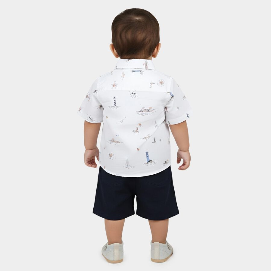 Infants' Navy Blue Cotton Collared Nautical Printed Baba Suit, Navy Blue, large