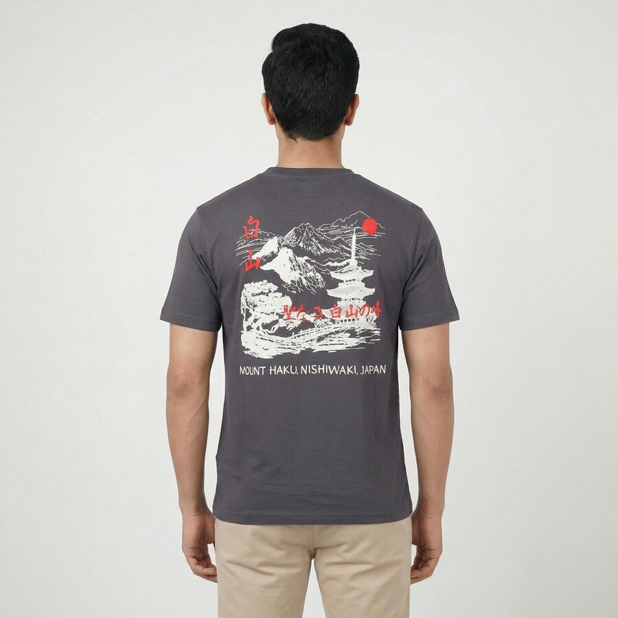 Men's Blue Cotton Round Neck Casual T-Shirt, Mid Blue, large