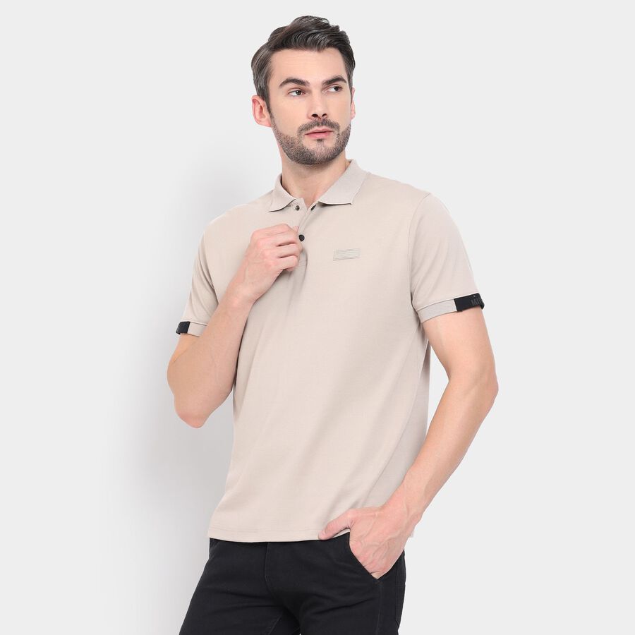 Men's Collared Half Sleeves T-Shirt , Beige, large image number null