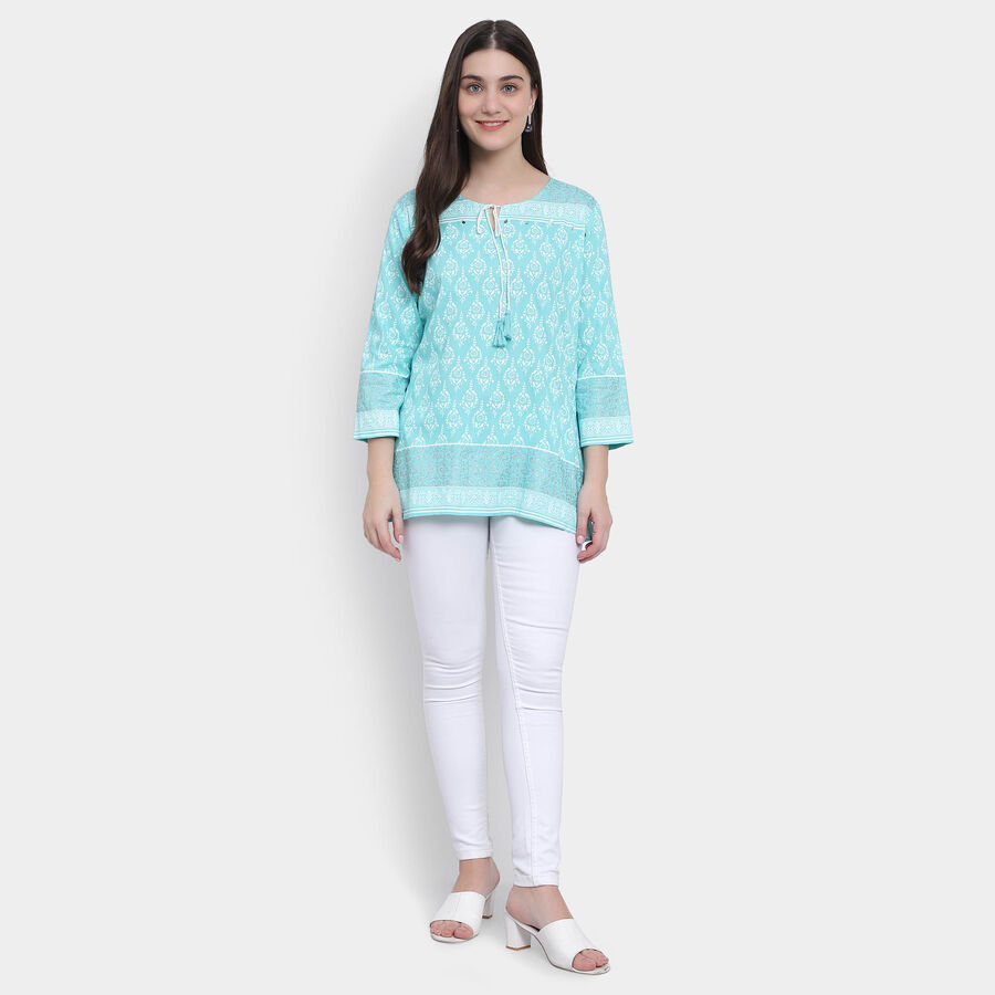 3/4th Sleeves Straight Kurti, Aqua, large image number null