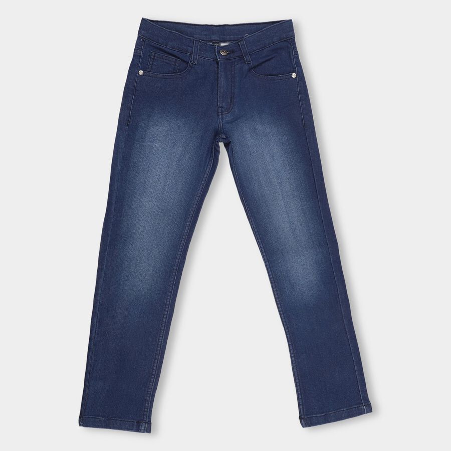 Boys' Stonewashed Blue Regular Fit Jeans, गहरा नीला, large image number null