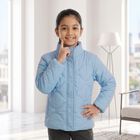 Girls' Light Blue Stand Collar Puffer Jacket, हल्का नीला, small