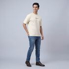 Men's Ecru Melange Cotton Round Neck Casual T-Shirt, Ecru Melange, small