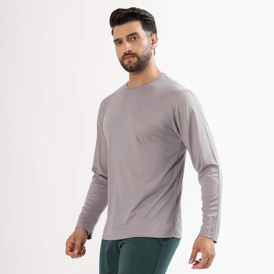 Men's Muted Grey Crew Neck Athleisure T-Shirt, गहरा ग्रे, large image number null