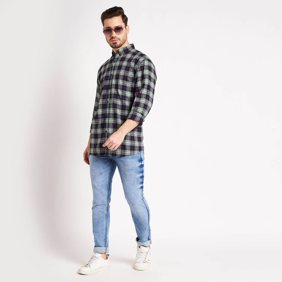 Cotton Checks Casual Shirt, Light Green, large image number null