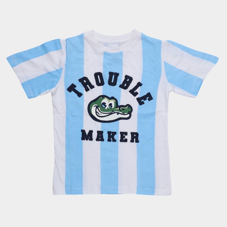 Boys Light Blue Cotton Crew Neck Casual T-Shirt, Light Blue, large