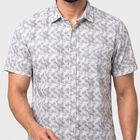 Men's Grey Cotton Spread Collar Shirt, Dark Grey, small