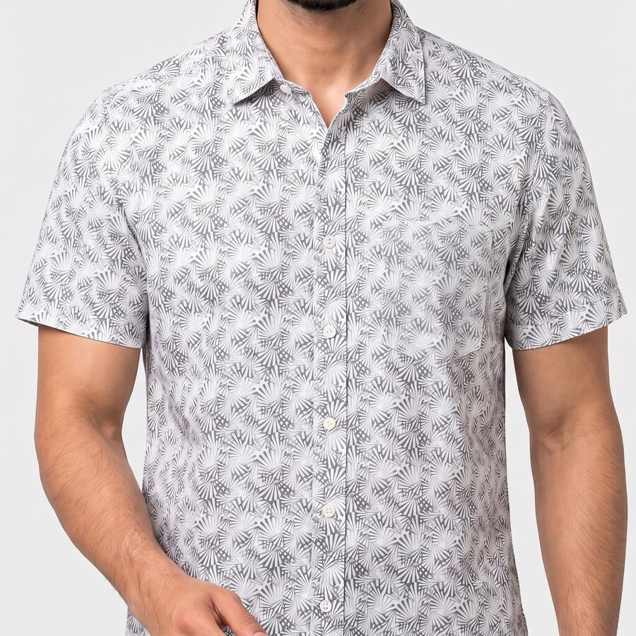 Men's Grey Cotton Spread Collar Shirt, Dark Grey, large