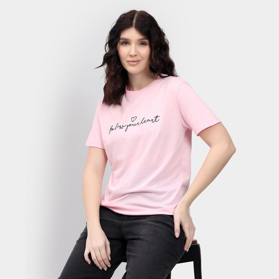 Ladies' Round Neck T-Shirt , गुलाबी, large image number null