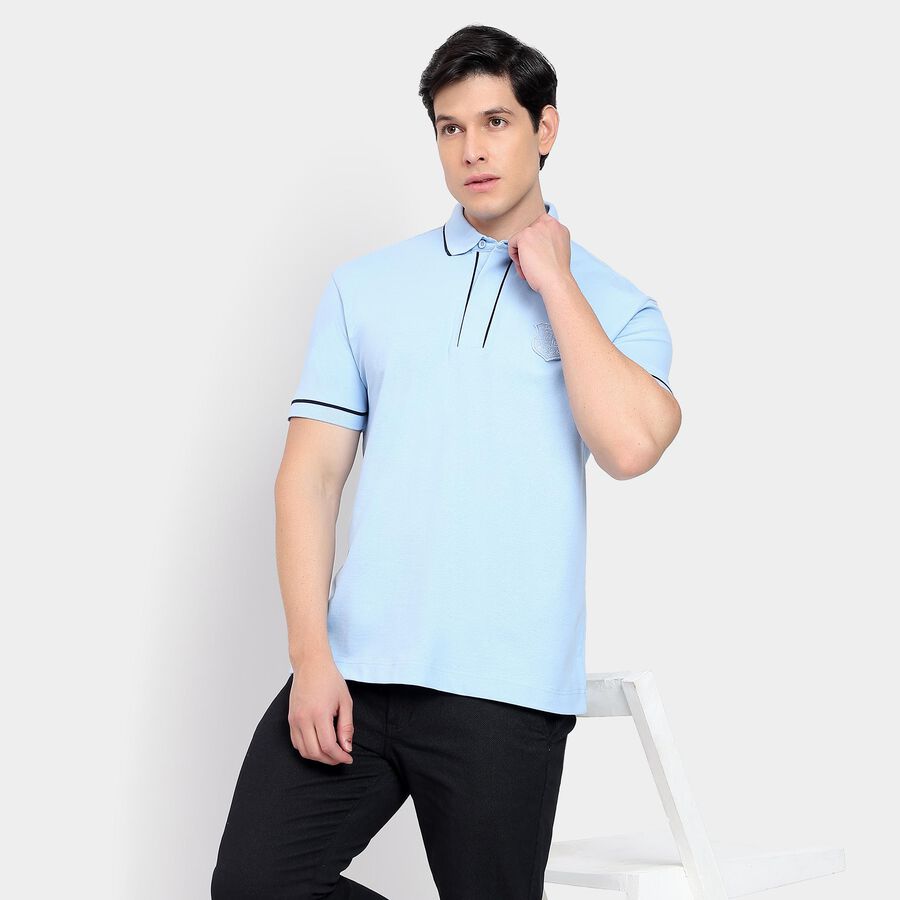 Men's Collared Half Sleeves T-Shirt, Light Blue, large