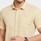 Men's Beige Cotton Half Sleeve Spread Collar Regular Fit Casual Shirt, Beige, small