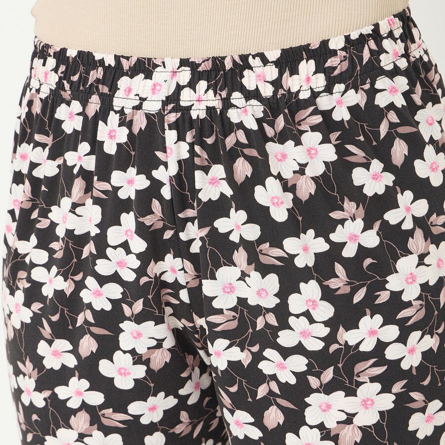 Women's Jet Black Relaxed Fit Elastic Waist Harem Pants, काला, large