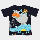 Boys Navy Blue Cotton Round Neck Regular Boys T-Shirt, नेवी ब्लू, small