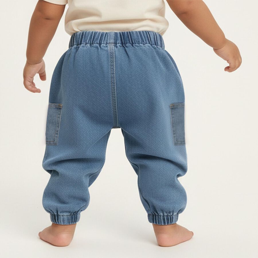 Infants Light Blue Relaxed Fit Cargo Jeans, Mid Blue, large