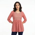 Women's Purple Round Neck Printed Kurti, बैंगनी, small