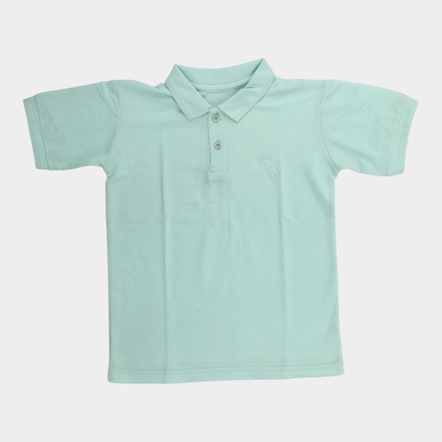 Boys Teal Cotton Blend Round Neck Casual T-Shirt, एक्वा, large