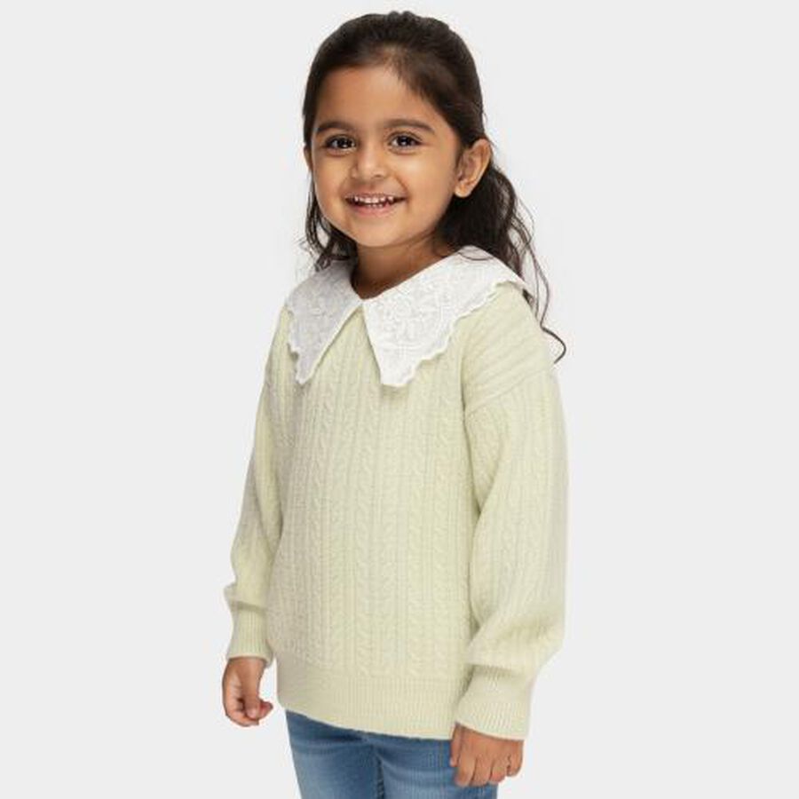 Girls' Light Sage Green Peter Pan Collar Classic Pullover, Light Green, large image number null