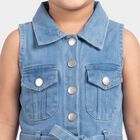 Girls' Light Blue Fit and Flare Belted Shirt Collar Frock, Light Blue, small