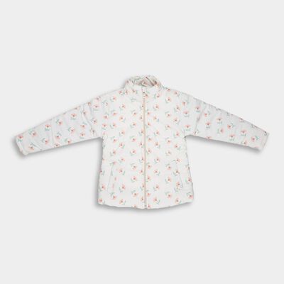 Girls' Soft White High Neck Casual Jacket