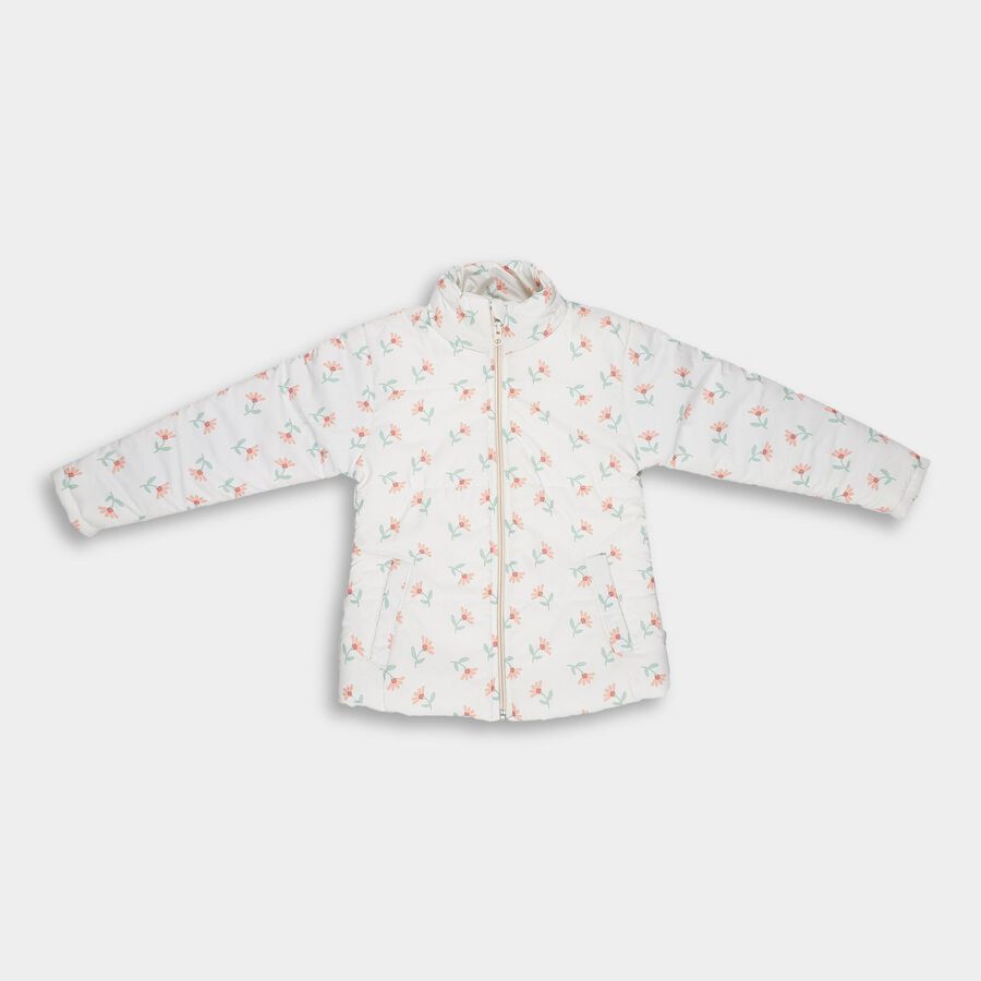 Girls' Soft White High Neck Casual Jacket, गहरा पीला, large image number null