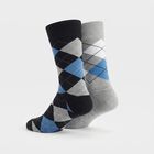 Men's Crew Length Regular Fit Argyle Pack of 2 Socks ( Grey, Navy ), Navy Blue, small