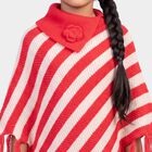 Girls' Light Pink Crew Neck Striped Poncho Pullover, हल्का गुलाबी, small