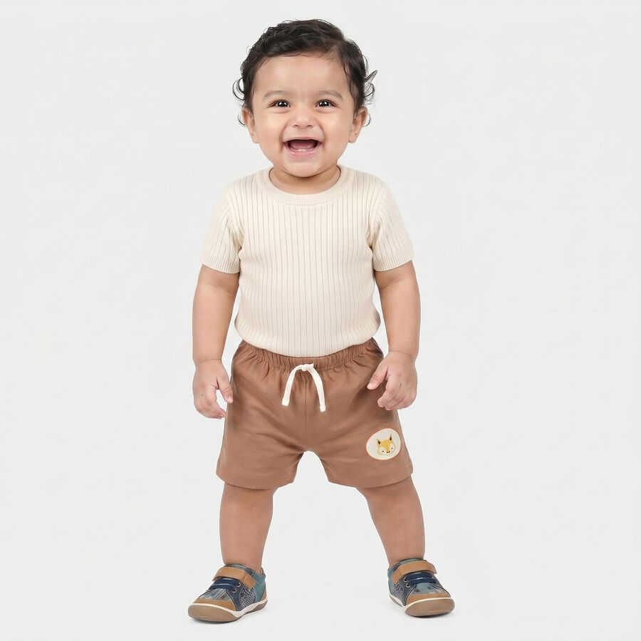 Infants' Brown Regular Fit Printed Half Pant, भूरा, large