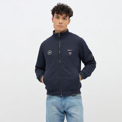Men's Navy High Neck Bomber Jacket