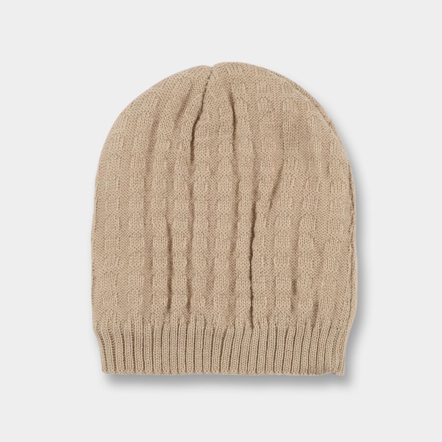 Boys' Soft Beige Knitted Beanie Cap, Beige, large image number null