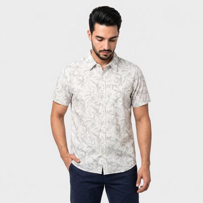Men's Grey Cotton Half Sleeves Spread Collar Shirt