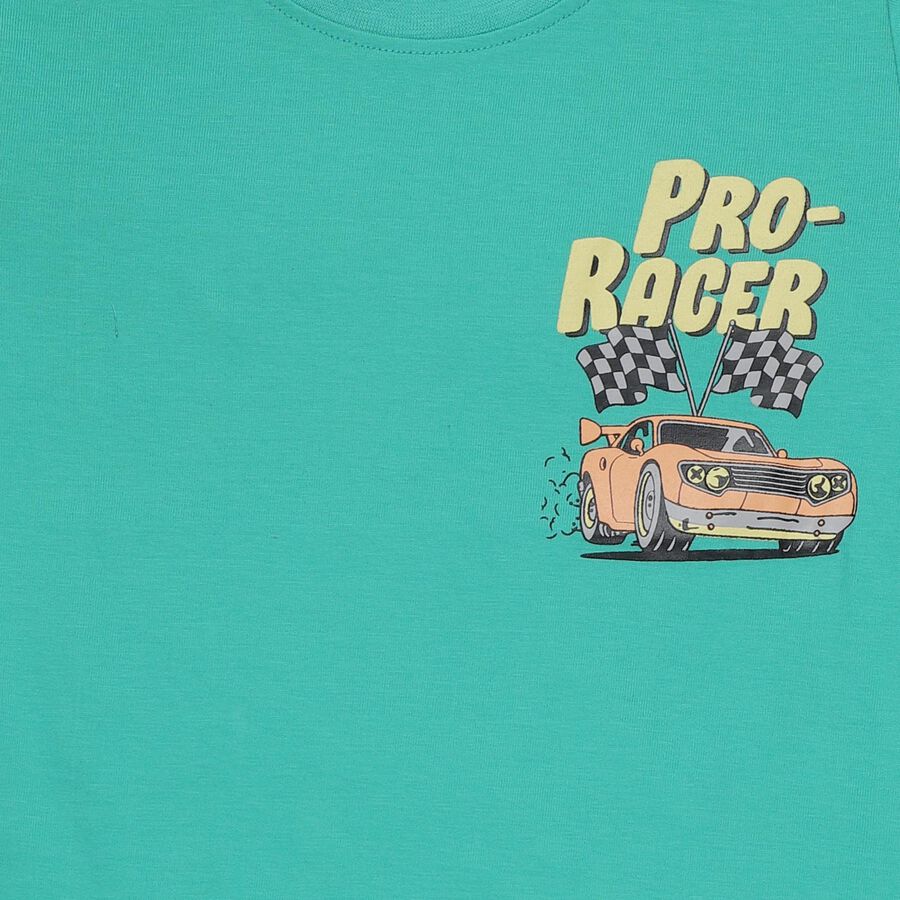 Boys' Light Green Cotton Round Neck Graphic Baba Suit, Light Green, large