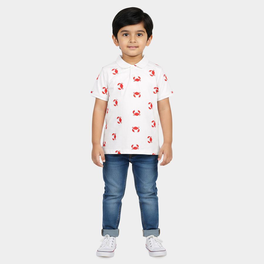 Boys White Cotton Round Neck Casual Boys T-Shirt, सफ़ेद, large
