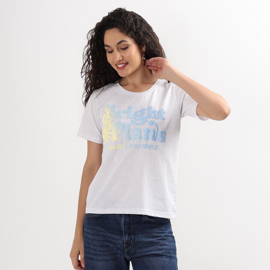 Ladies' 100% Cotton Round Neck T-Shirt , Melange Mid Grey, large image number null