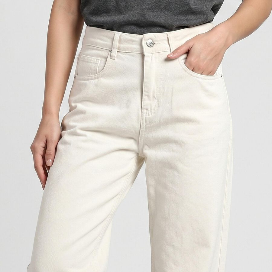 Women's White Straight Fit Solid Jeans, सफ़ेद, large