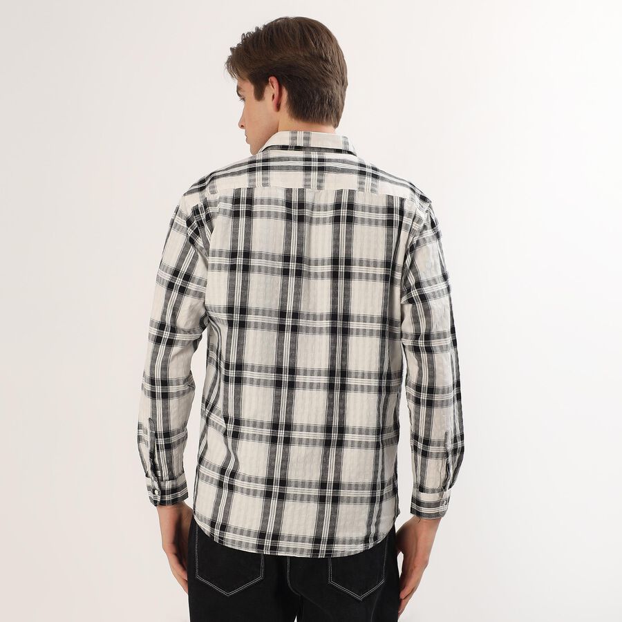 Men's Black and White Cotton Checkered Spread Collar Casual Shirt, Charcoal, large image number null