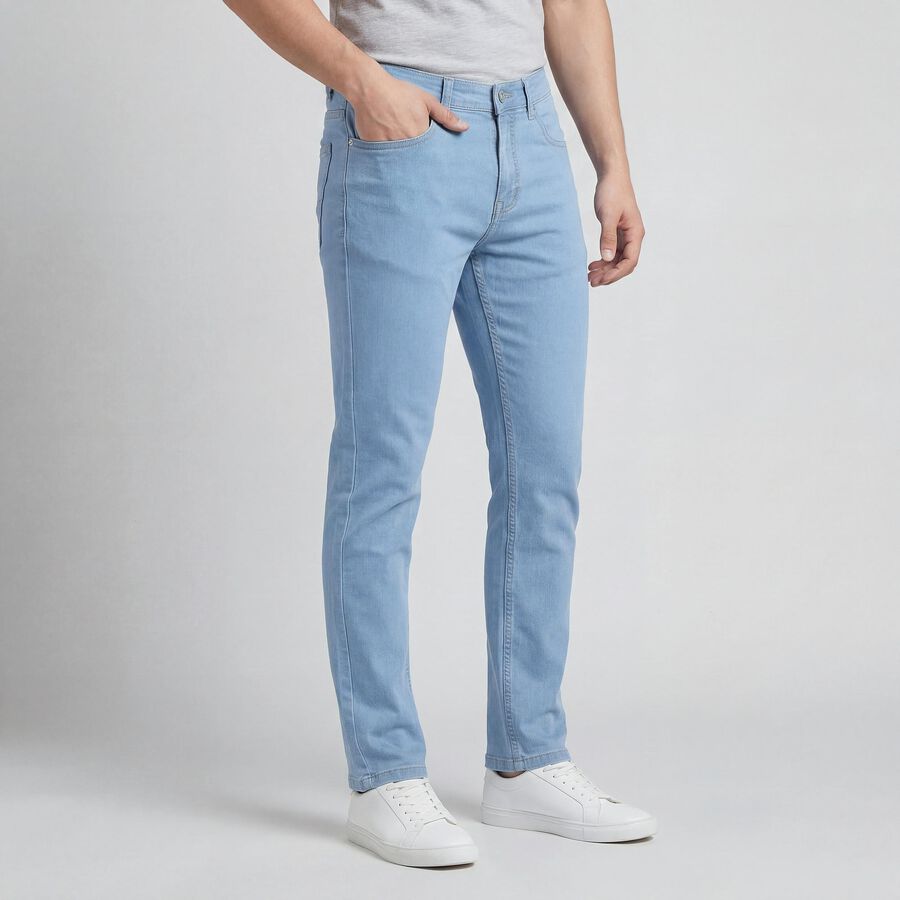 Men's Blue Slim Fit Washed Jeans, हल्का नीला, large